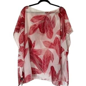 Trezo Womens OSFM Pink White Sheer Coverup Top NWT Tropical Vacation Resort